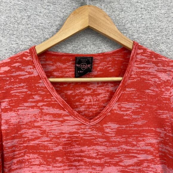 Sledge Burnout Shirt Womens Small Red Tee 3/4 Sleeve V Neck Made In USA - Picture 4 of 9